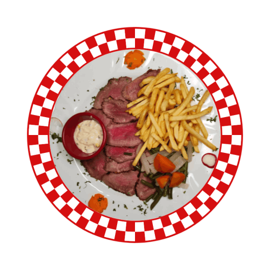 Roast beef con salsa tártara, acompañado de patatas asadas o patatas fritas