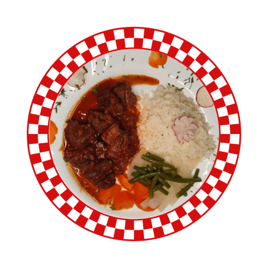 Gulasch con arroz y verduras