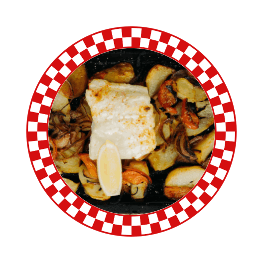 Salmón al horno con patatas y cebollas 
