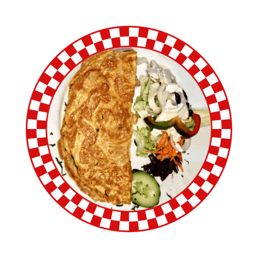 Tortilla de jamón y queso con ensalada